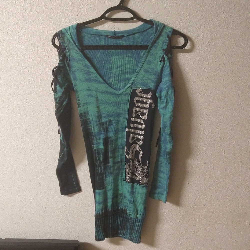 Salvage Green and Black Tie-Dye Dress In Excellent Condition. OBO